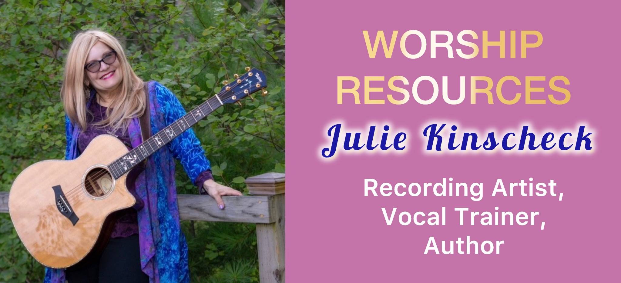 banner with blond singer-guitarist and text about Worship Resources