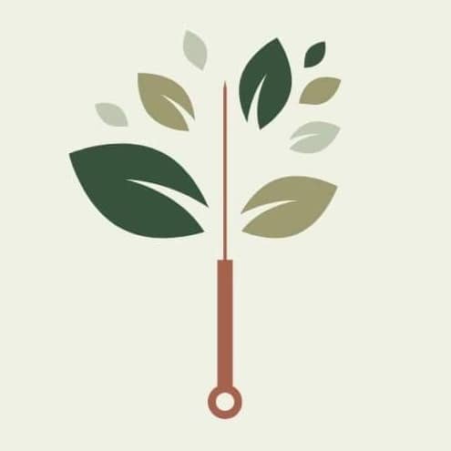 Image is of a acupuncture needle pointing up with leaves growing ouot of the top looking like a tree.