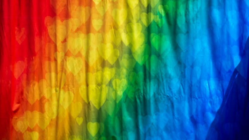 Pride Themed Rainbow flag with hearts