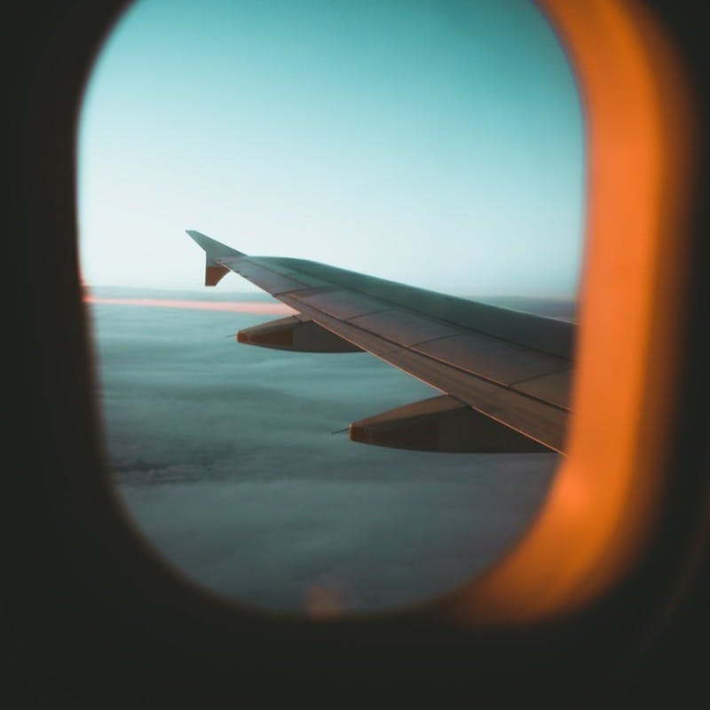 plane wing through glass window