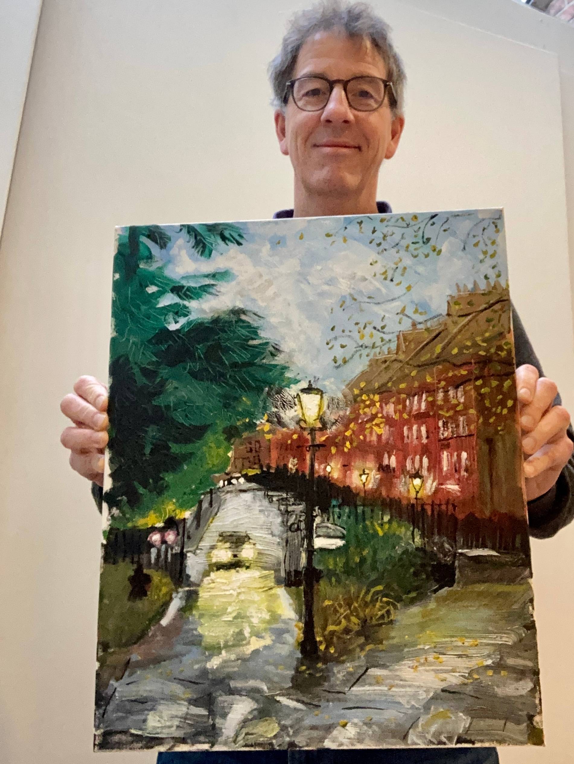Church Row, Hampstead (unframed oil painting) held by John-Paul Flintoff, who painted it.