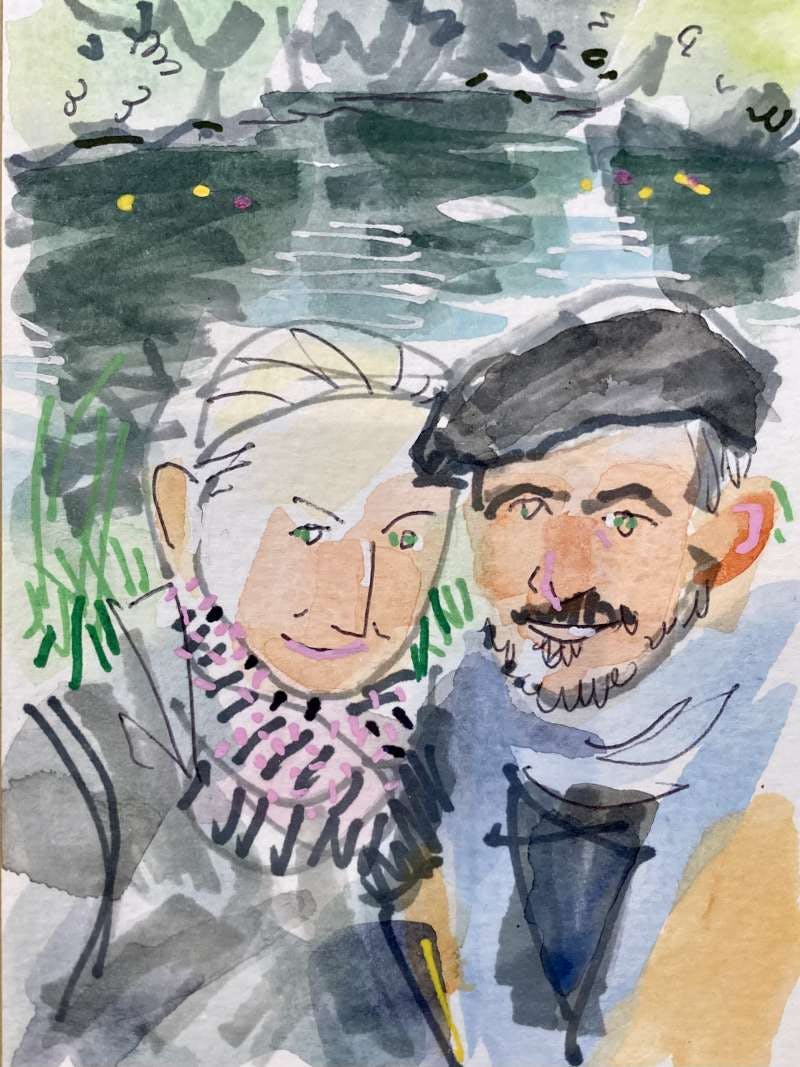 Drawing of two people, in some kind of relationship