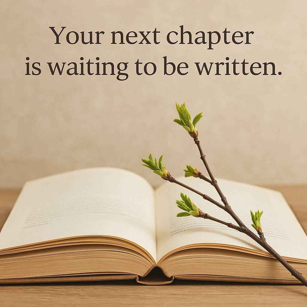 open book with blank page and flower in front of it
