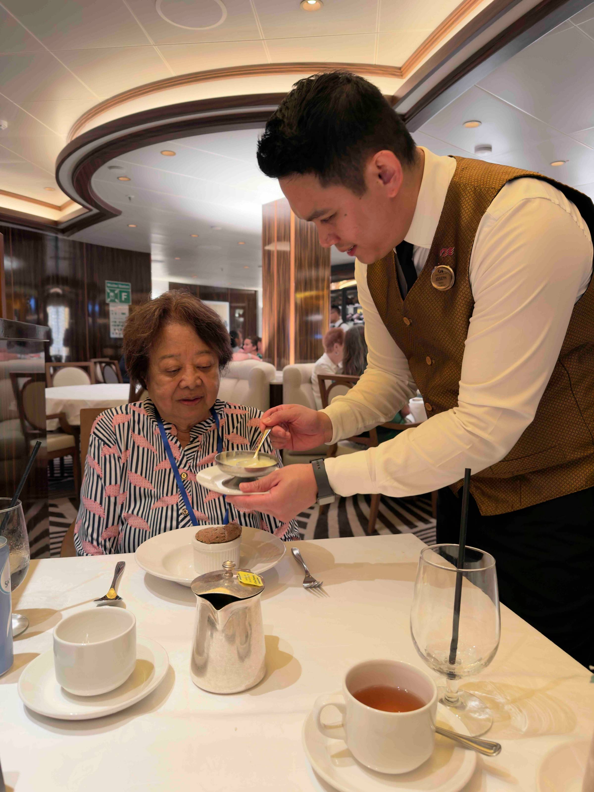 mom, waiter, hazelnut souffle