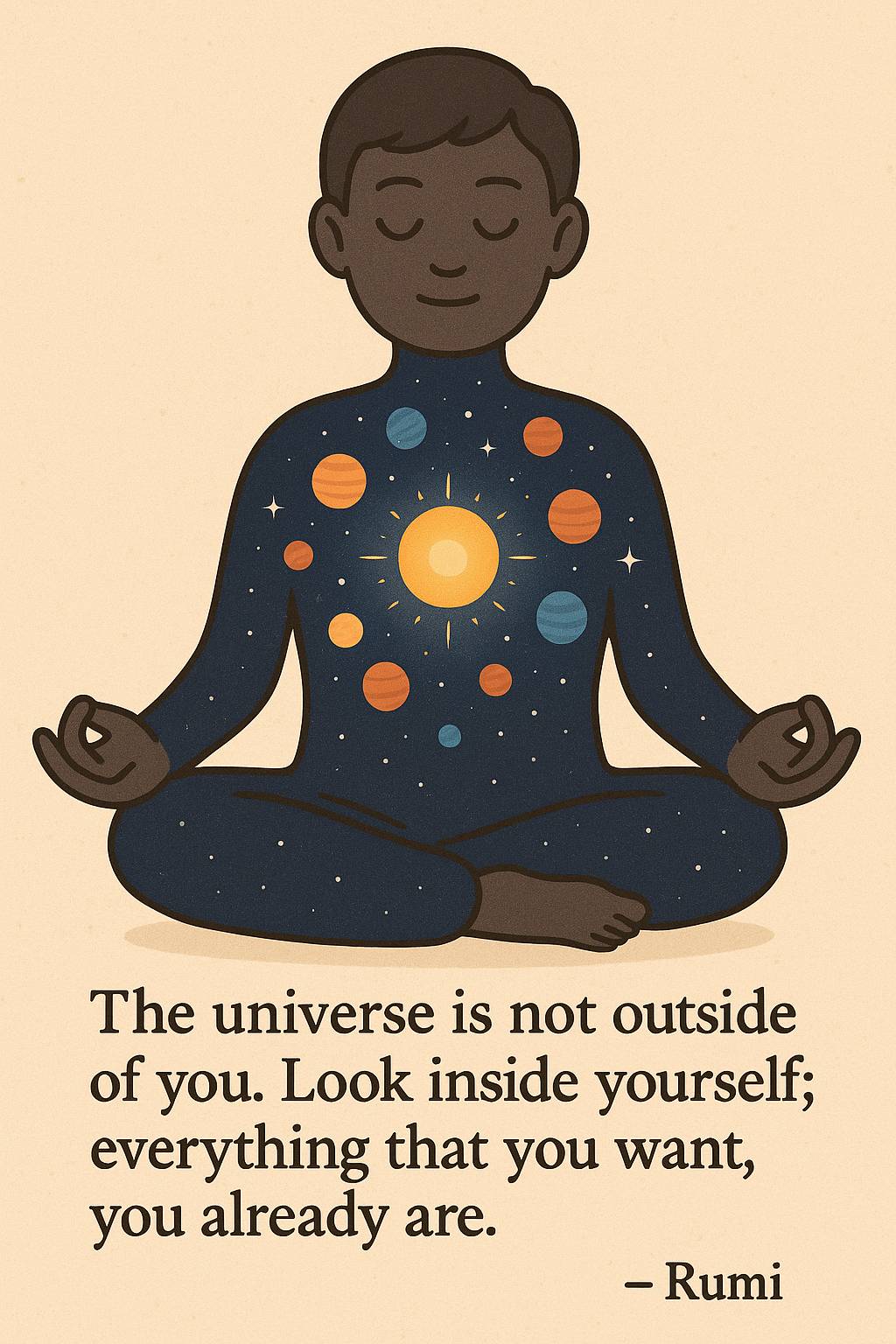 person meditating with universe inside them
