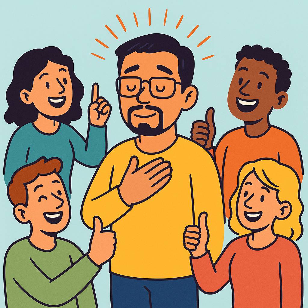 person receiving praise from others
