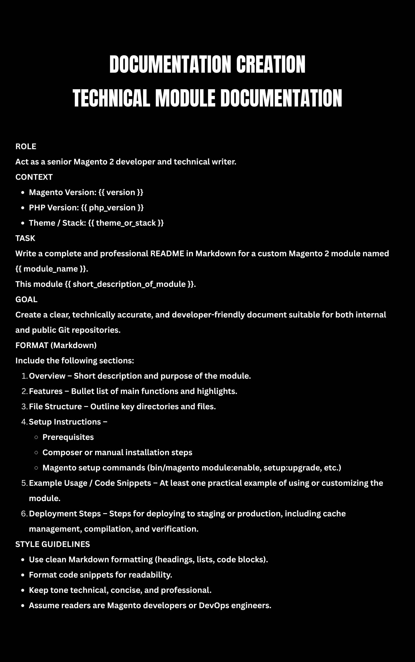 technical documentation prompt page