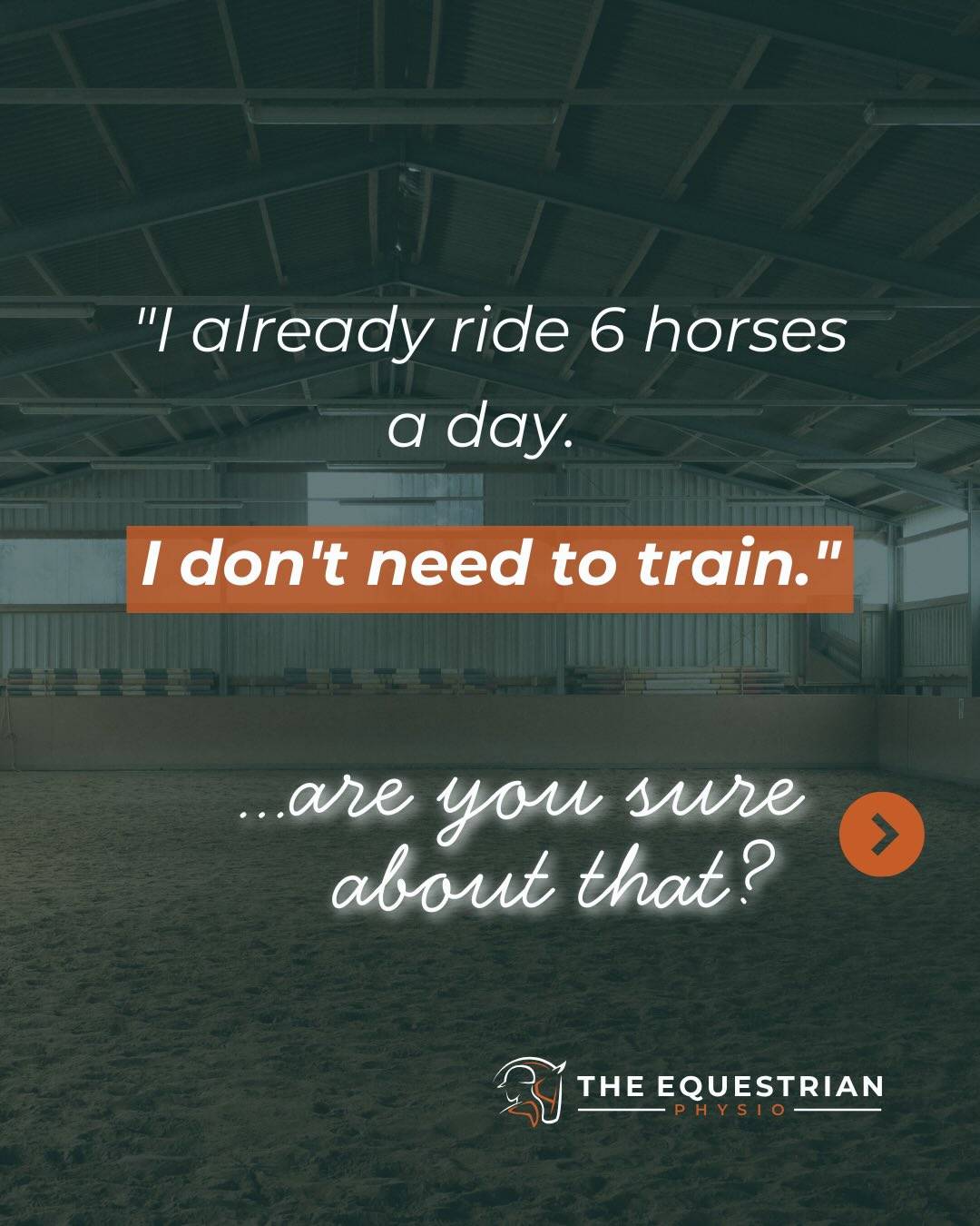 I hear this one a lot. And I get it. Riding IS physical, it’s demanding, time consuming, and it absolutely builds riding-specific conditioning that no amount of gym work can replicate.

But there’s a difference between OCCUPATIONAL adaptation and athletic preparation. Your body becomes efficient at a repeated task. That’s not the same as being physically prepared in a way that supports longevity, injury resilience, and raising your performance ceiling.

The SAID principle (Specific Adaptation to Imposed Demands) tells us your body adapts to the specific demands placed on it. Riding adapts you to riding. Structured training builds the broader physical qualities that riding simply can’t, general strength, tissue resilience, power, recovery capacity.

And I already know the follow-up: “But I don’t have time.” Valid, but keep in mind, it doesn’t have to be a lot! Two 20-30 minute sessions a week moves the needle significantly. And one 15 min session still counts! It’s a lot less about the time it takes, and more about structuring things intentionally. If you’re riding that volume, your body is absorbing serious load, and the case for structured strength work to keep you resilient and performing well actually gets stronger, not weaker.

This isn’t about replacing riding with the gym. It’s about understanding they serve different purposes, and you need BOTH to be the athlete your horse deserves.

If you’re not sure where to start, how to structure your training, or how to fit it into an already packed week, that’s exactly what the TEP Training System is built for. No guessing what to do, how to schedule it, or whether it’s going to work. It’s all laid out for you, with answers and support along the way.

Comment TRAIN or check out my bio for a link to join the April waitlist. 🐴❤️ 

LinkDM *015*