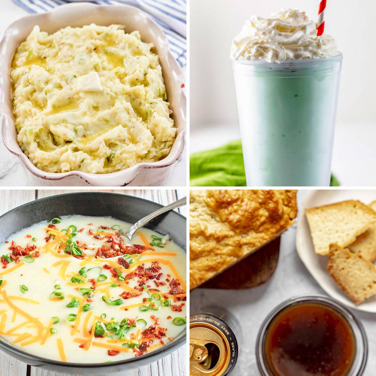 Colcannon mashed potatoes and baked potato soup