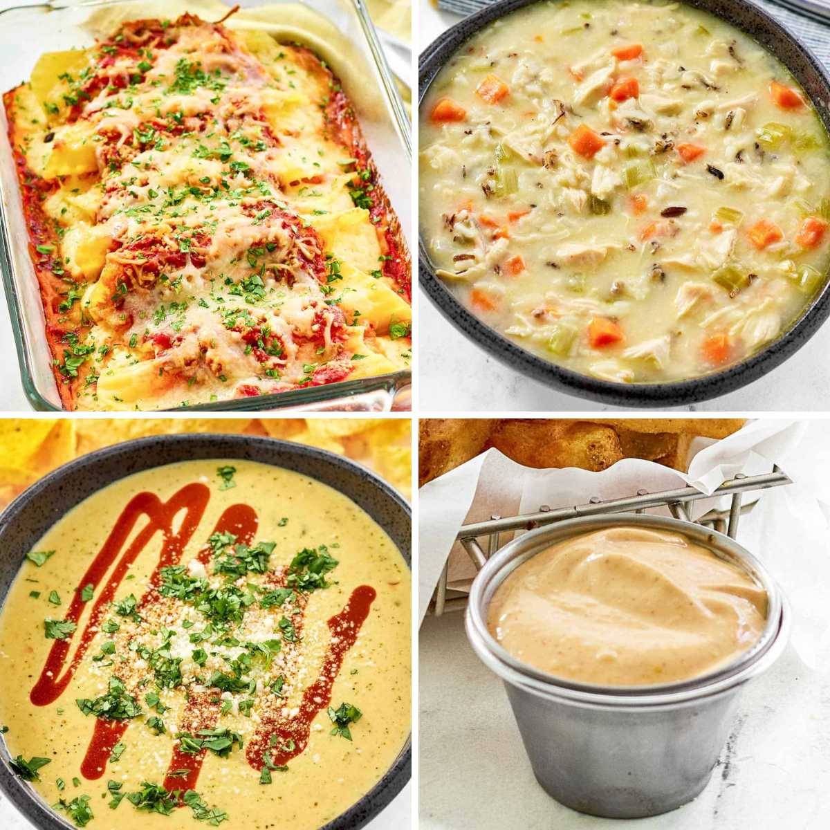 Manicotti, queso, and wild rice soup