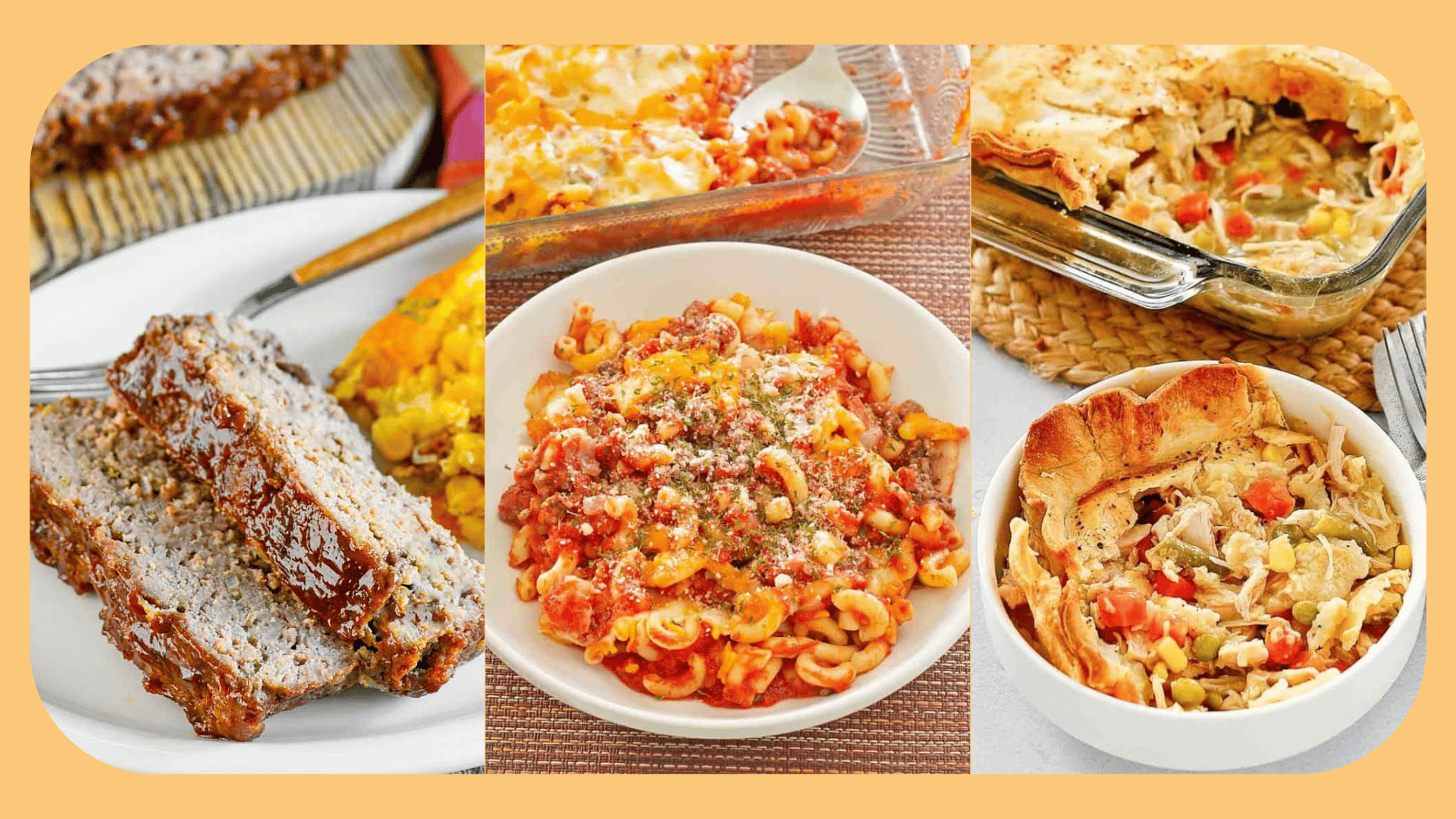 Cracker Barrel Meatloaf, ground beef casserole and chicken pot pie 