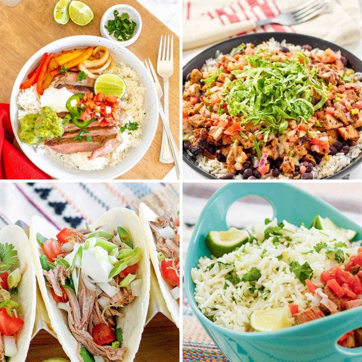 The steak bowl, carnitas, honey chicken, cilantro-lime rice,