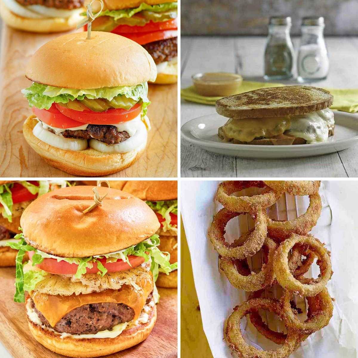 Three burgers, Cajun fries, onion rings, and a thick banana shake. 