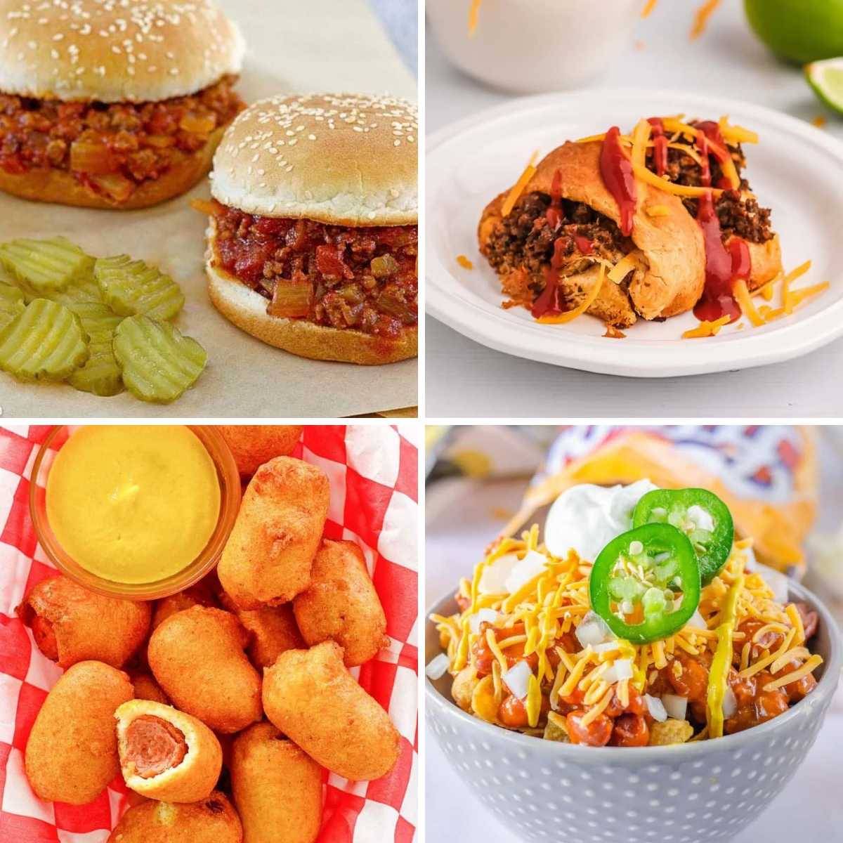 Sloppy joes, a taco ring, mini corn dogs, Instant Pot mac and cheese