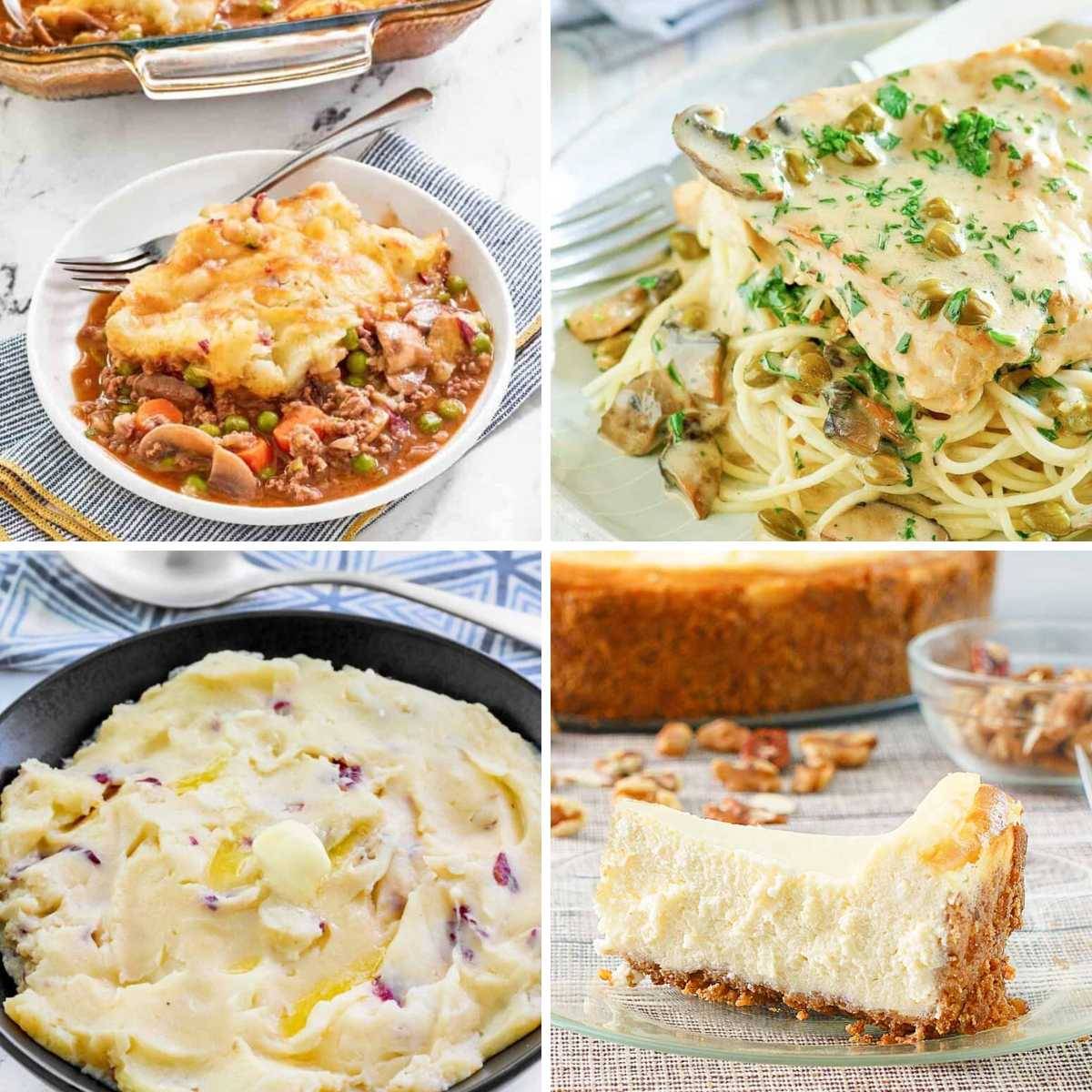  Loaded potato tots, Chicken Piccata, Shepherd's Pie, creamy mashed potatoes, and the cheesecake that started it all