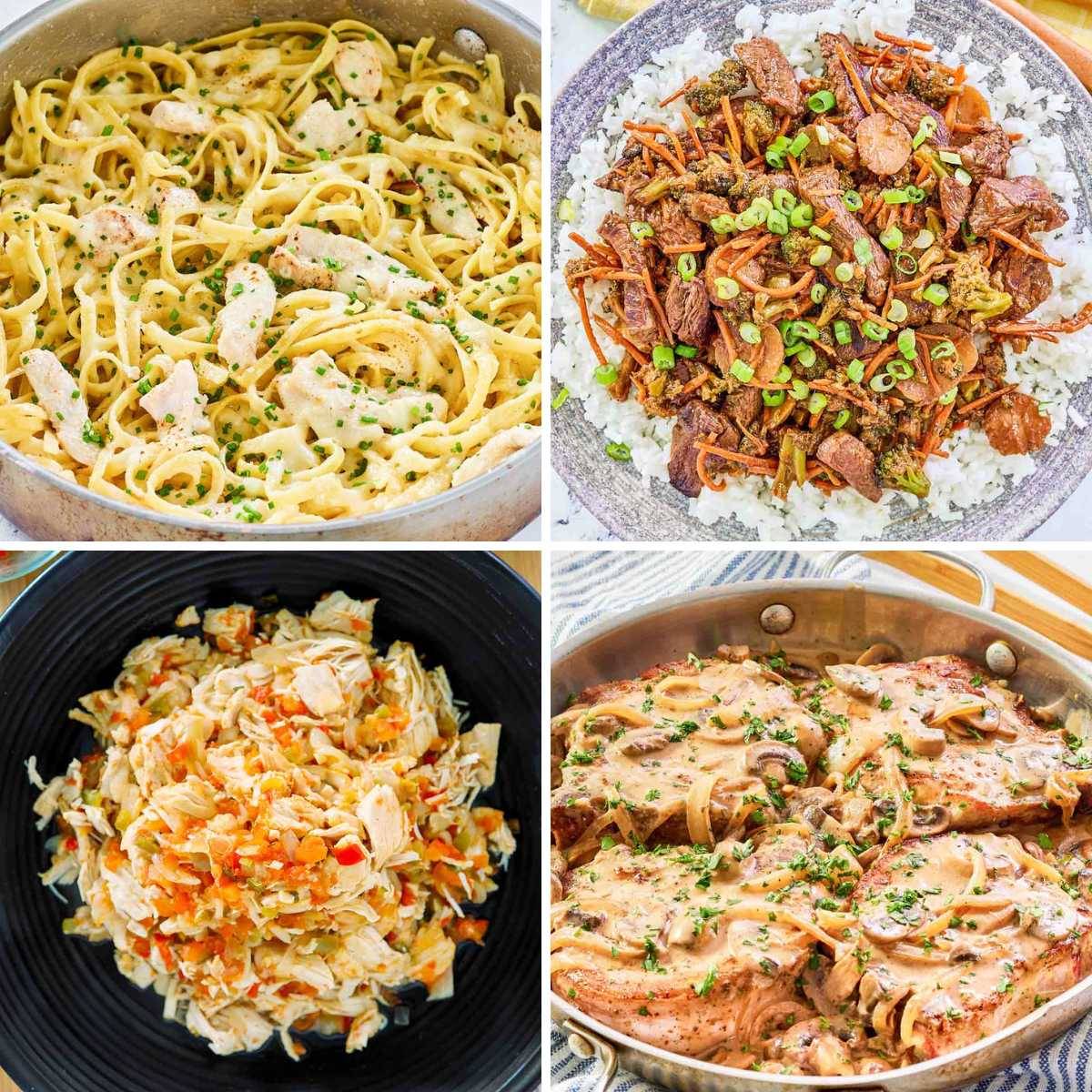 Six fast copycat dinners for busy school nights: one-pot chicken Alfredo, teriyaki beef stir fry, Instant Pot salsa chicken