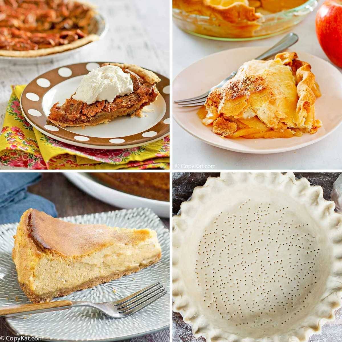 A chocolate pecan pie, a real apple pie, a pumpkin cheesecake, and the foolproof crust that holds it all together