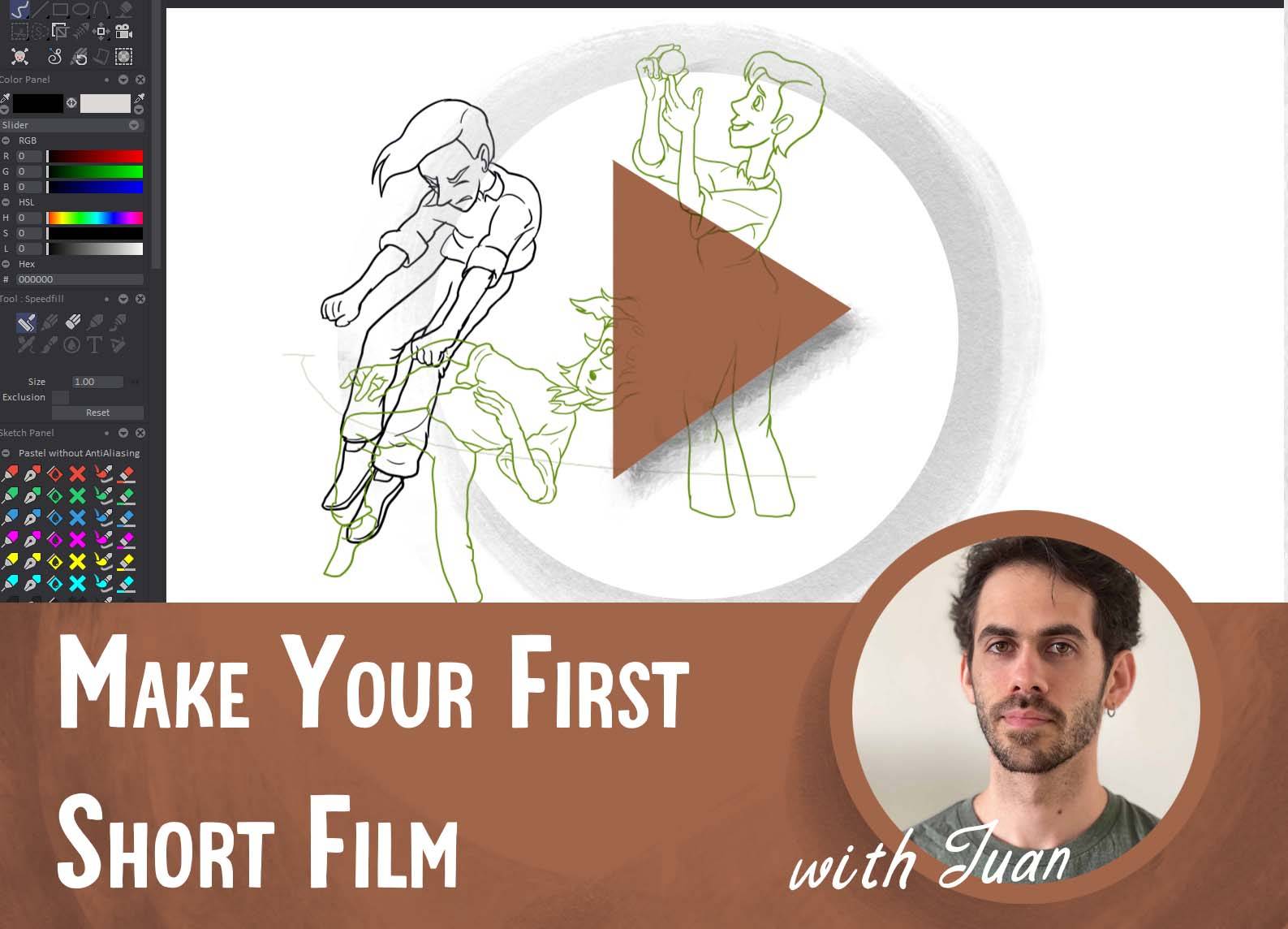 An graphic for our Make Your First Short Film with Juan online class