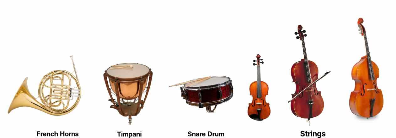 Instruments you could use for a Military tone - French Horns, Timpani, Snare Drum and Strings