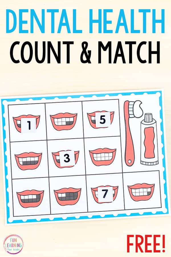 Dental Health Count and Match Counting Activity for Preschool for Free Printable Dental Health Worksheets