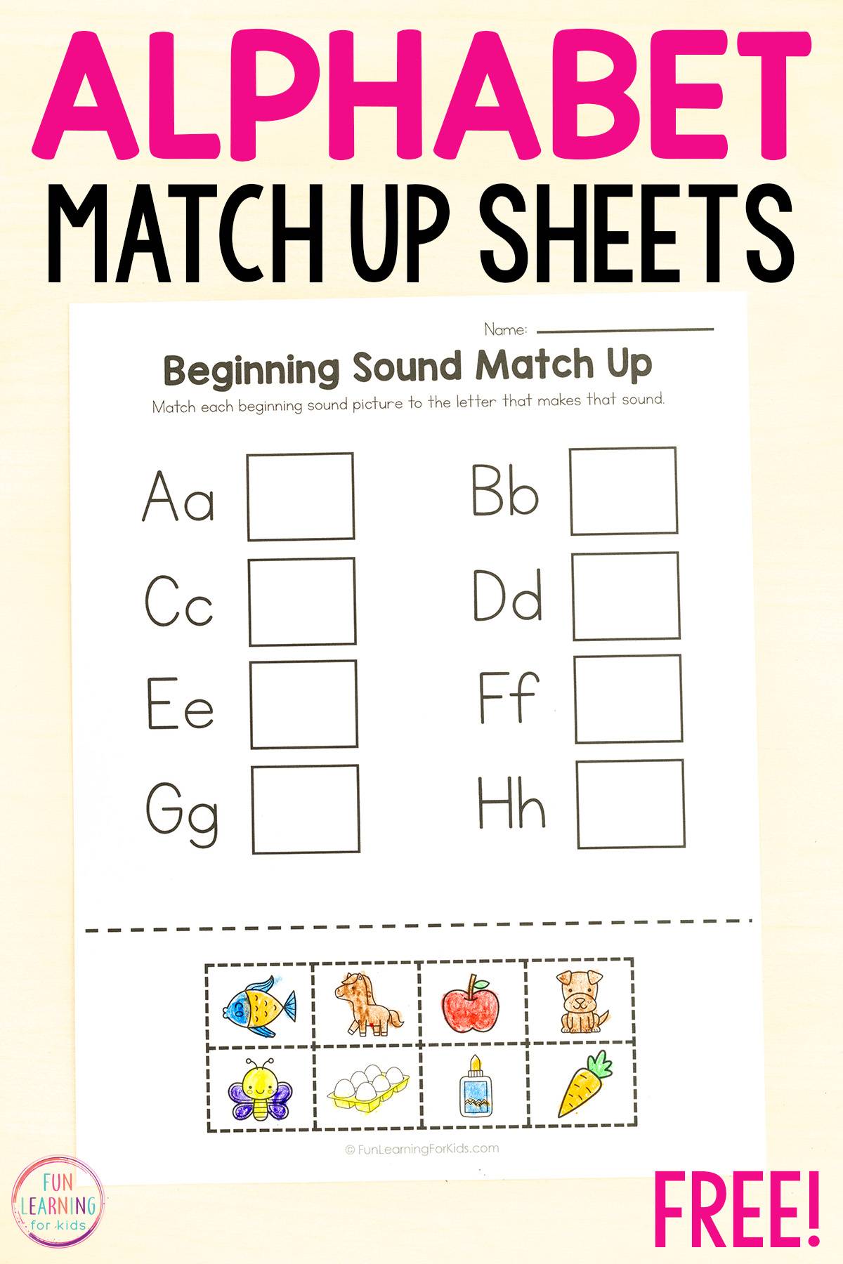 Alphabet Beginning Sound Match Up Worksheets for Free Printable Matching Letters Worksheets