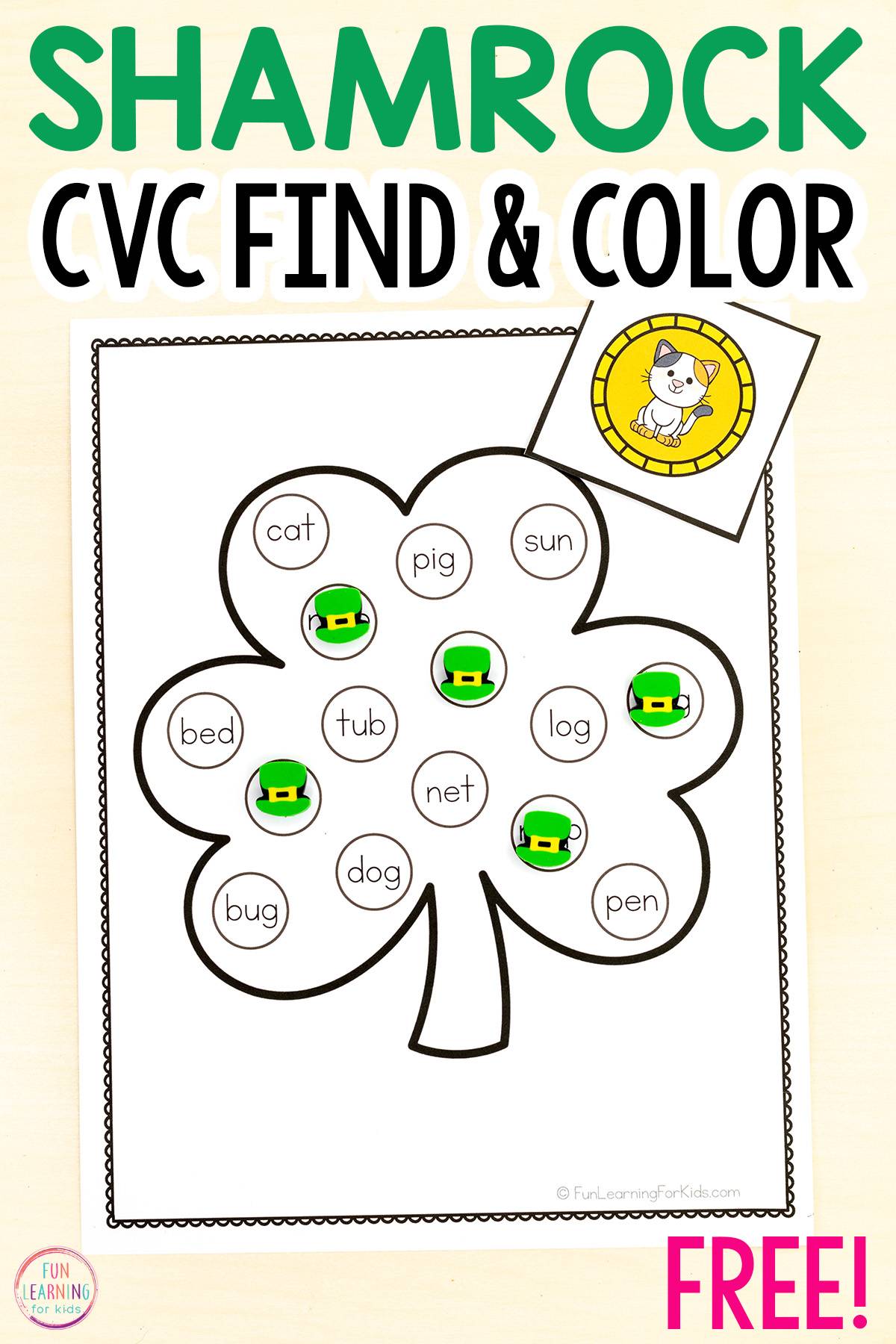 Shamrock CVC Find and Color Worksheets - Fun Learning for Kids