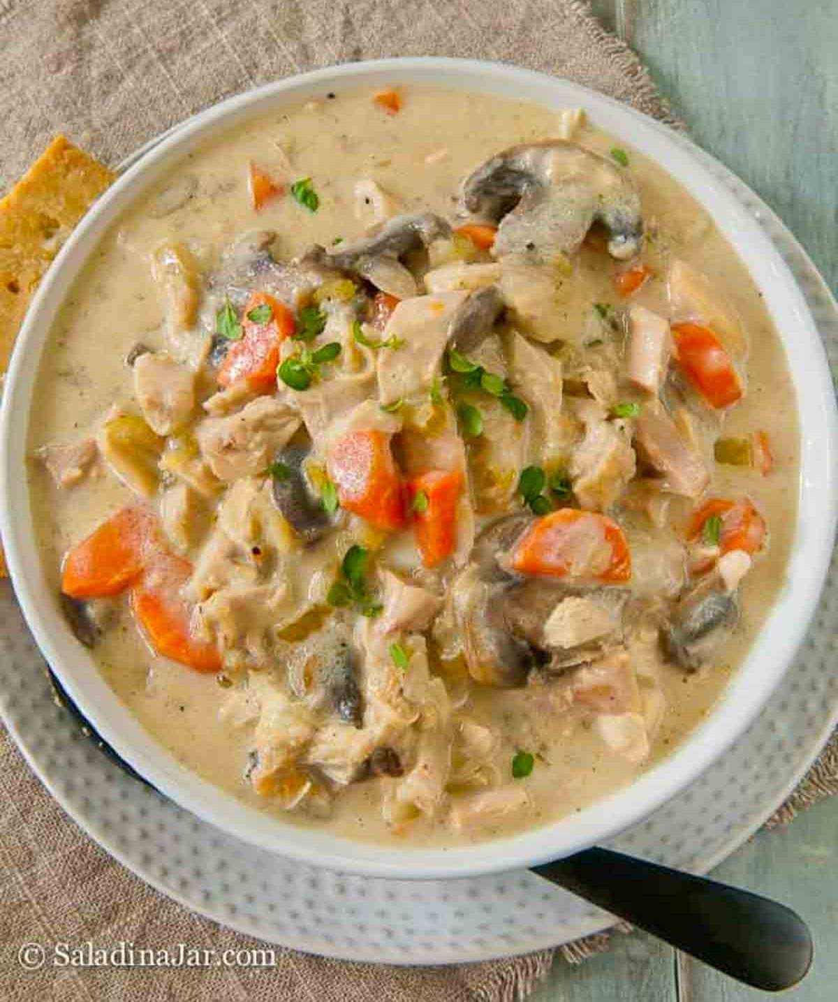 Easy chicken soup with leftovers ready to eat.