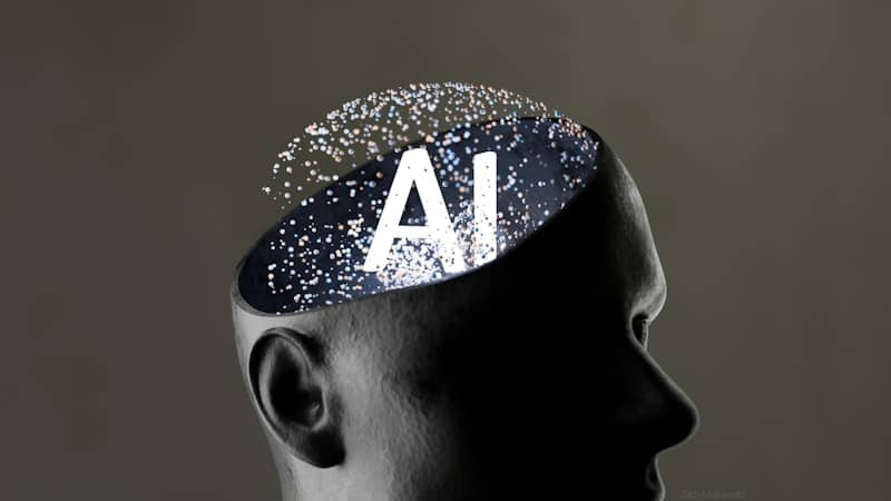 Artificial intelligence concept within a human head