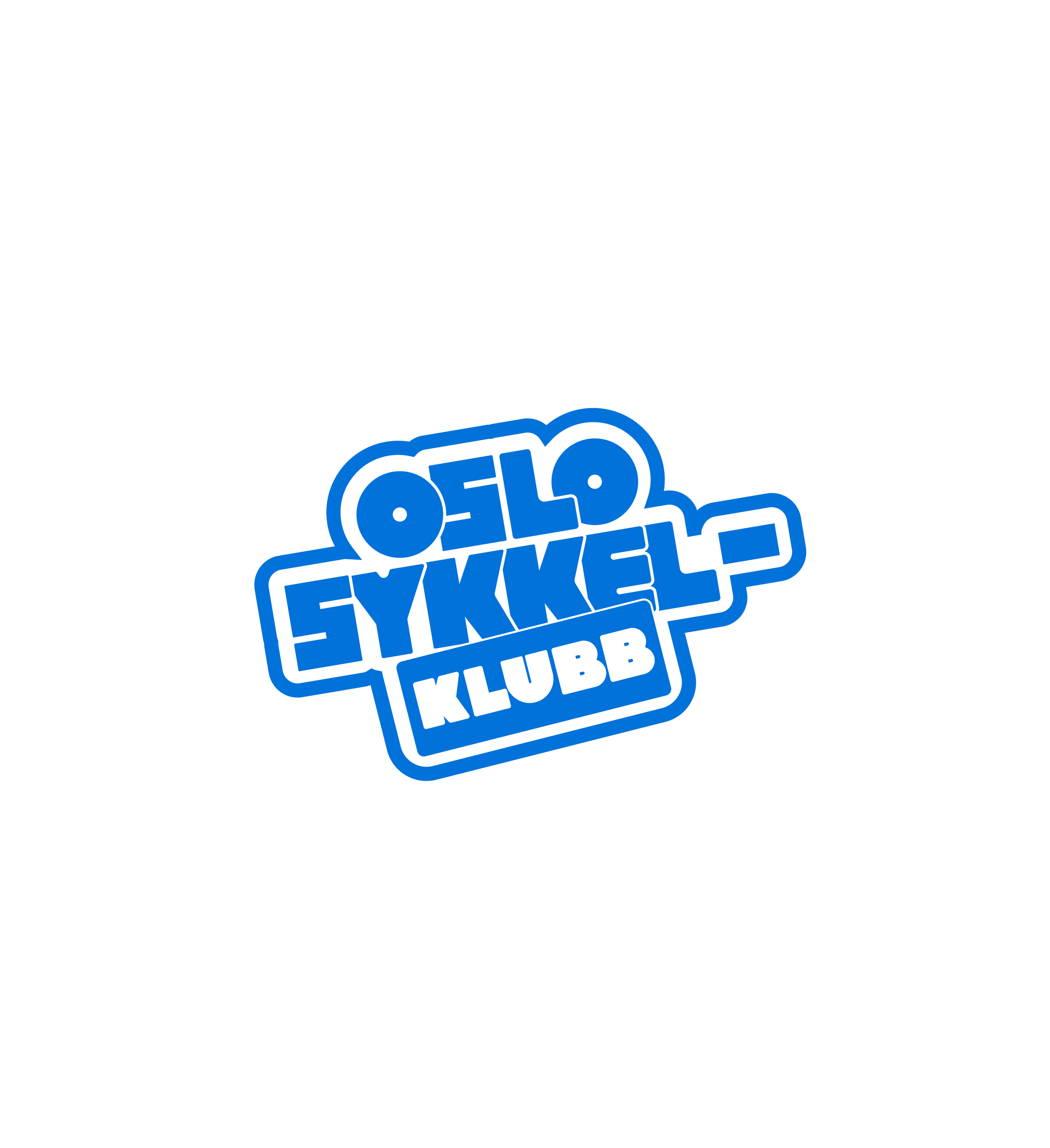 Logo with bold blue text outlined in black, reading "OSLO SYKKEL- KLUBB," arranged in a stacked formation. The design has a modern and sporty look on a black background.