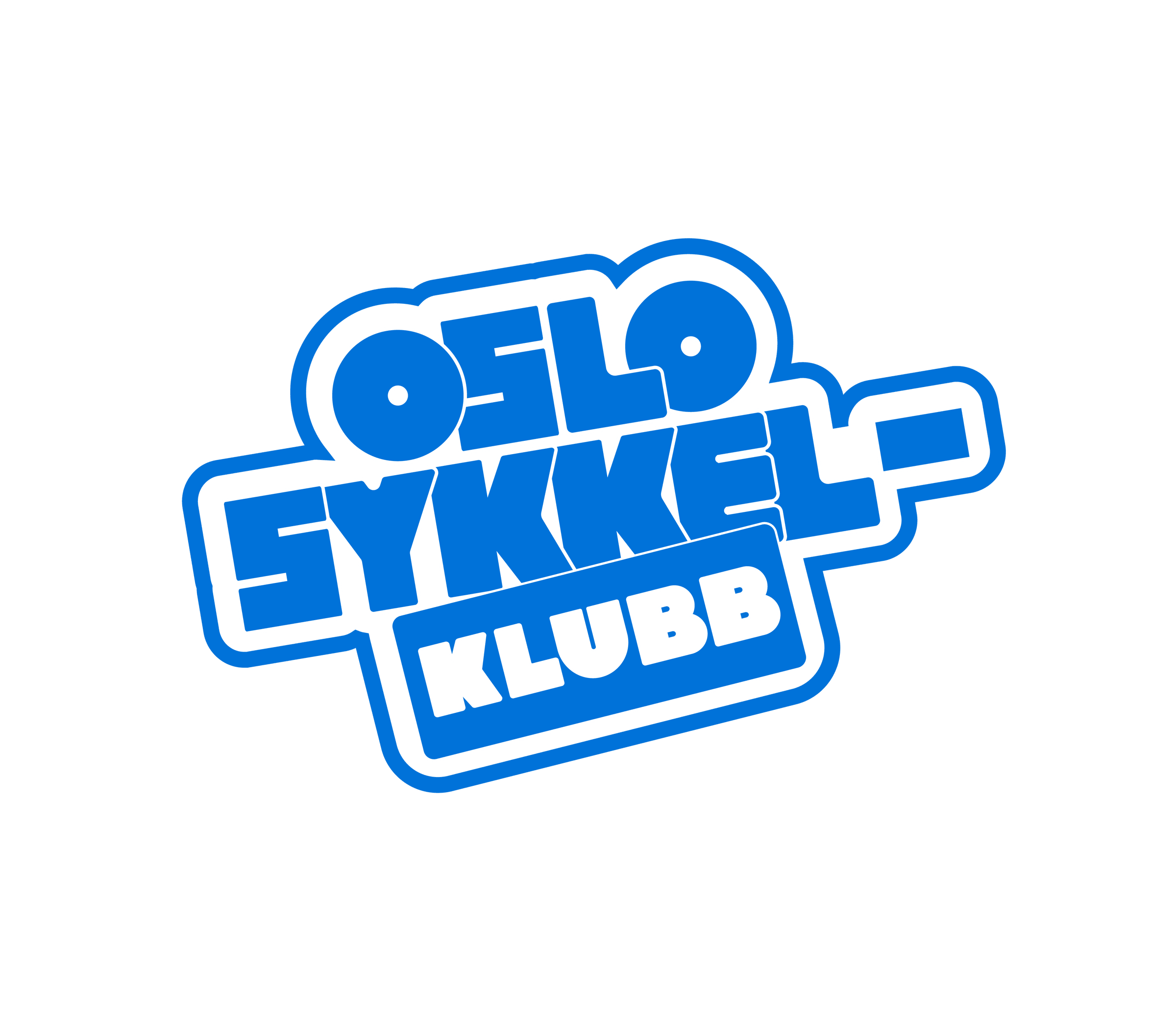 Blue and white logo on a black background with the text "Oslo Sykkel Klubb" in bold, stylized letters, outlined with a blue border.