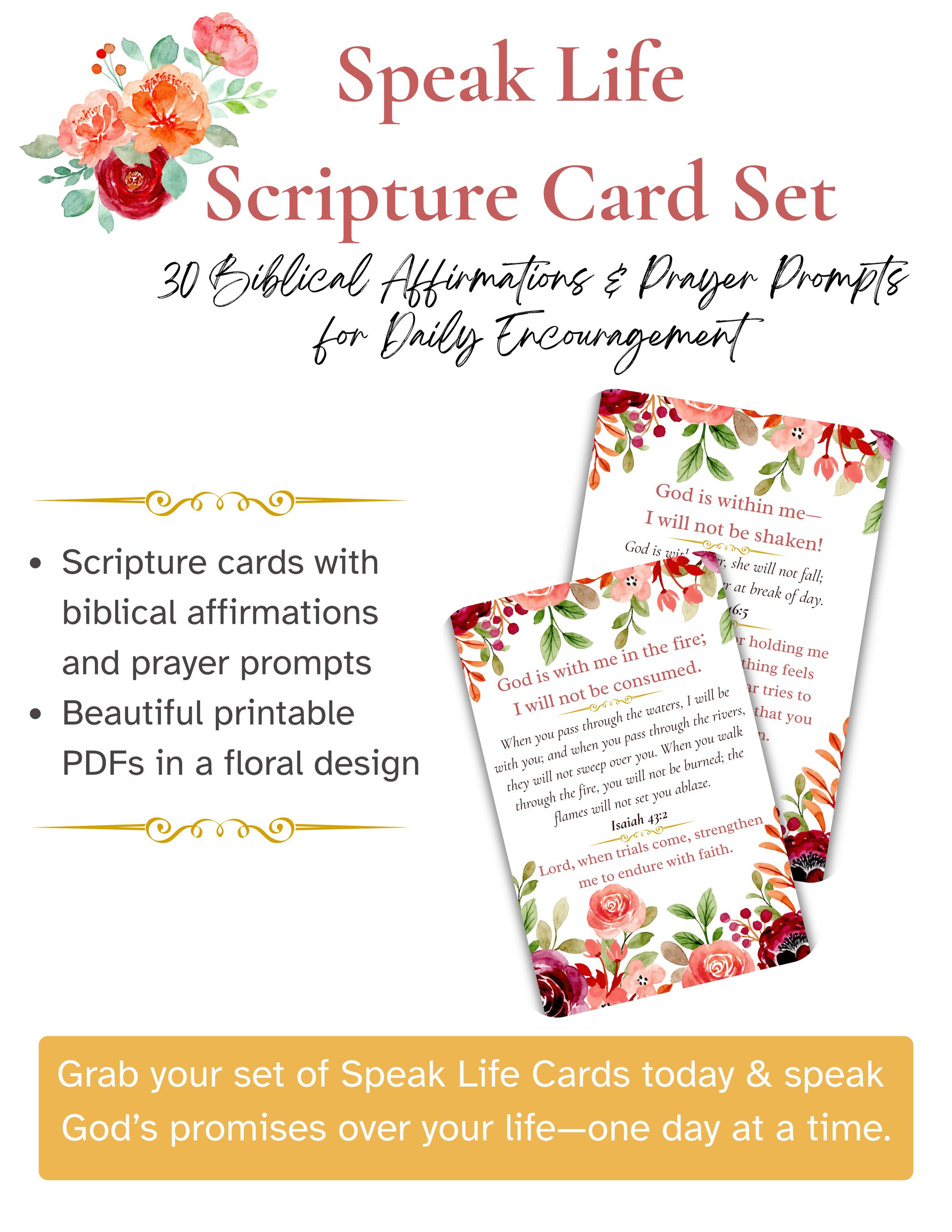 Speak Life Scripture Card Set: 30 Biblical Affirmations + Prayer Prompts for Daily Encouragement
