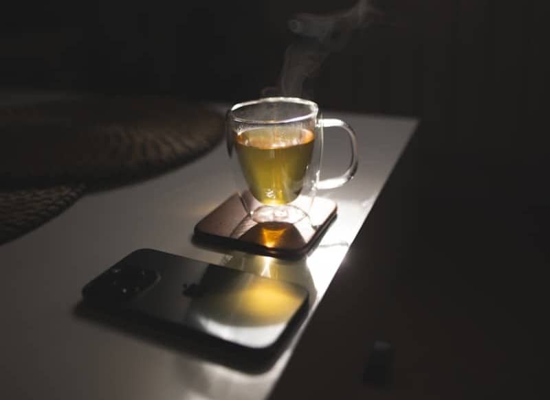 A cup of tea sitting on top of a table