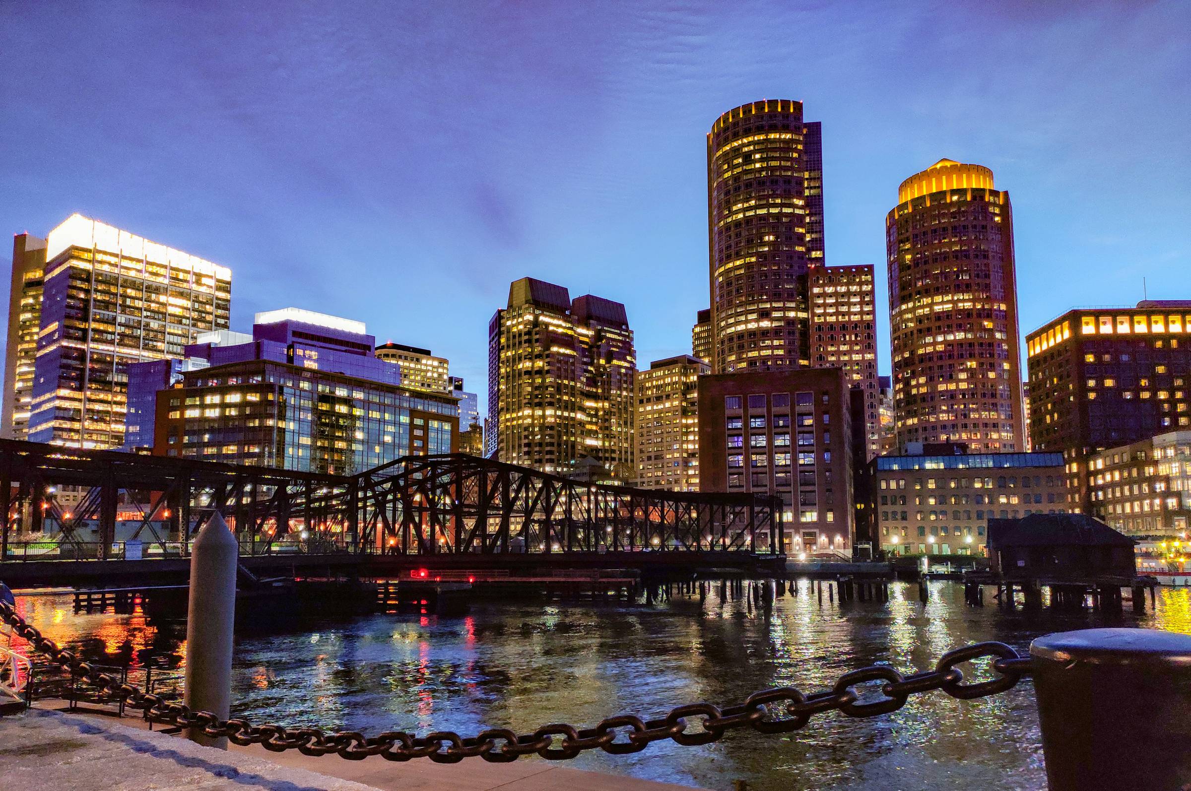 Image of the Boston skyline at dusk.