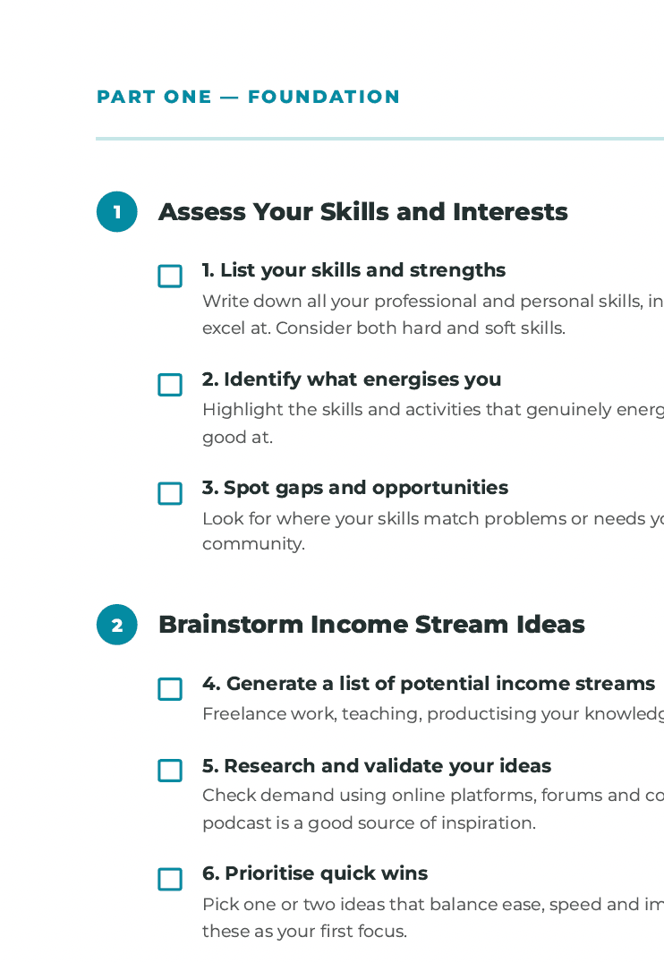 Multiple Income Streams Action Checklist