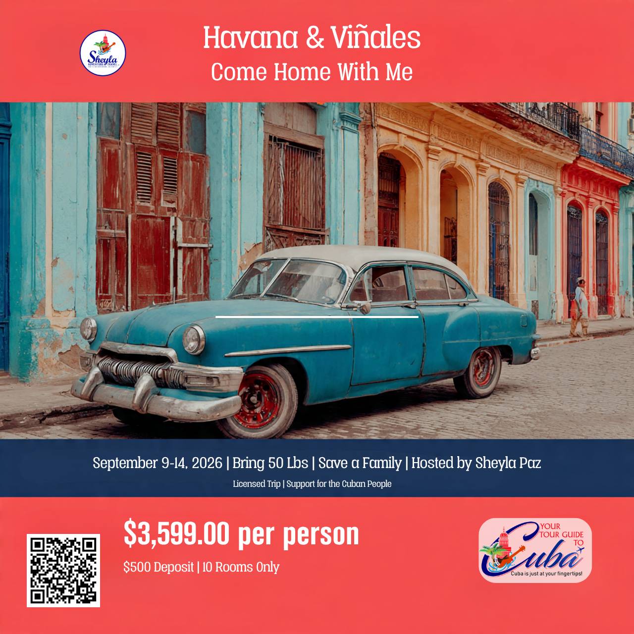 Havana & Viñales Cuba Support Trip September 9-14, 2026 - Bring 50 Lbs of aid - 10 rooms only