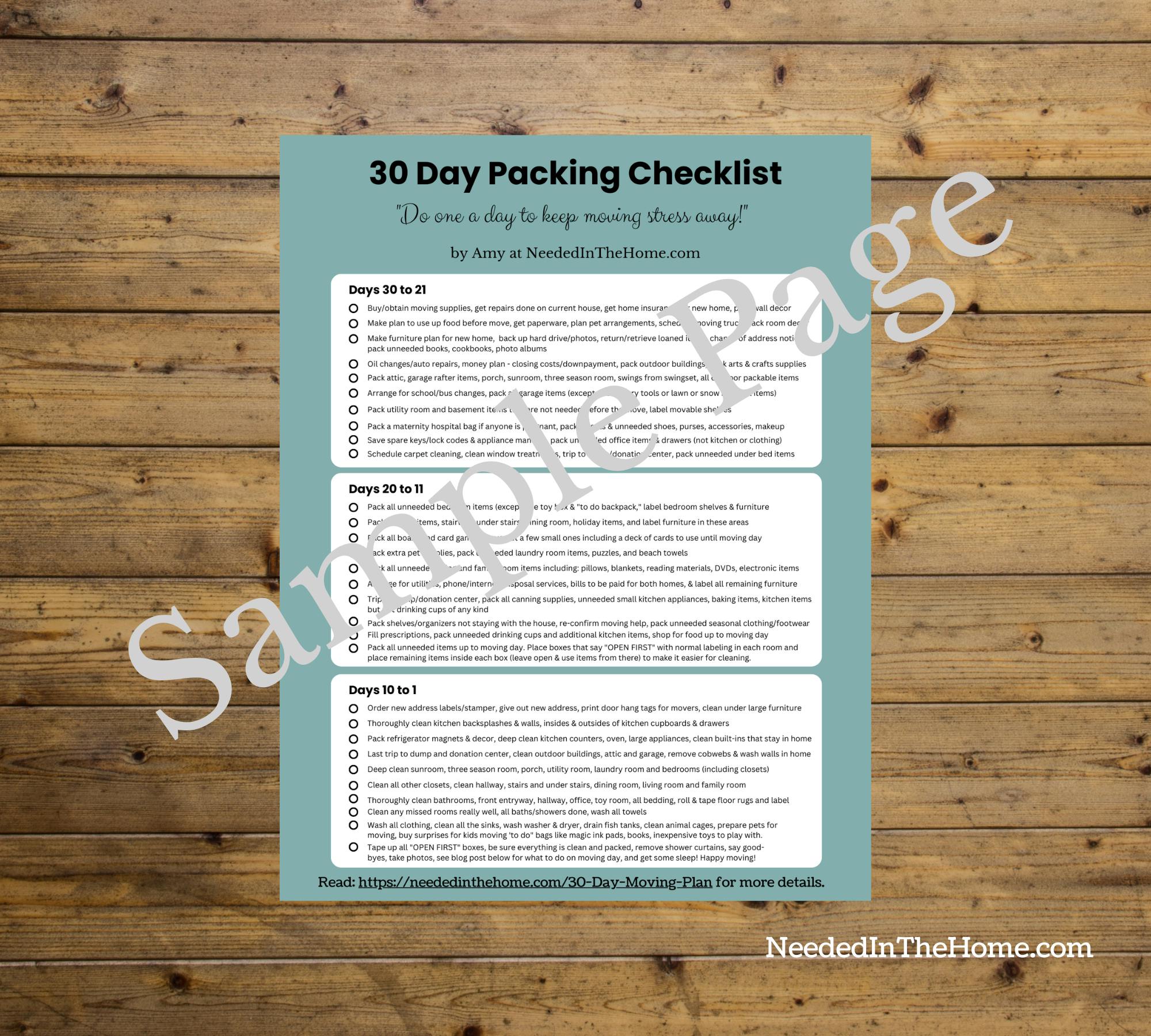 30 Day Packing Checklist for Moving