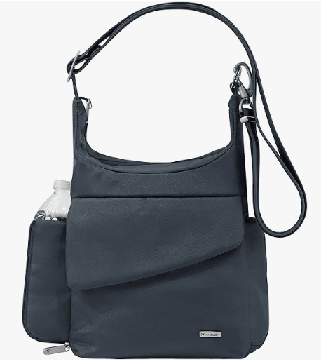 navy blue messenger bag purse with water bottle holder