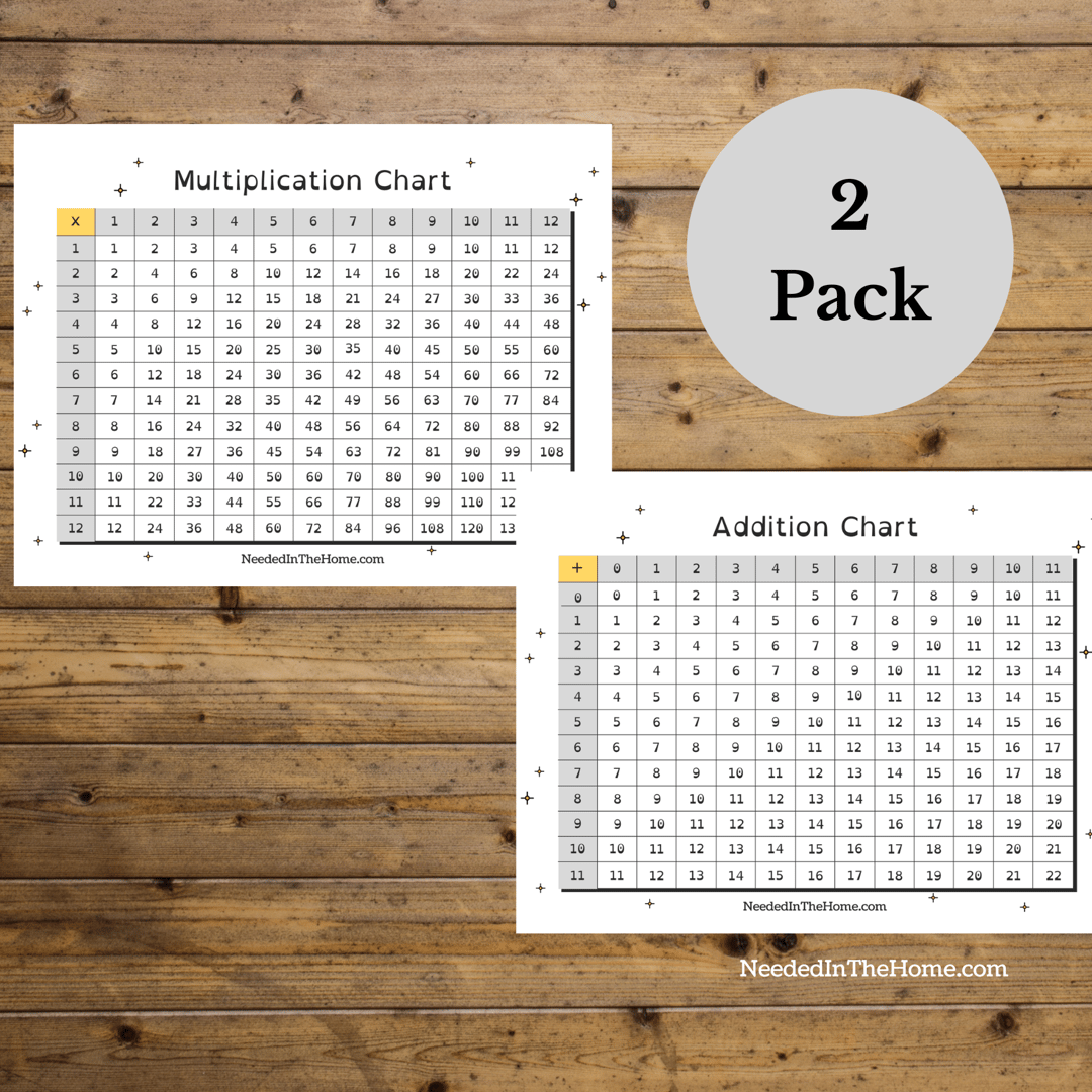 2 pack large print multiplication chart and addition chart