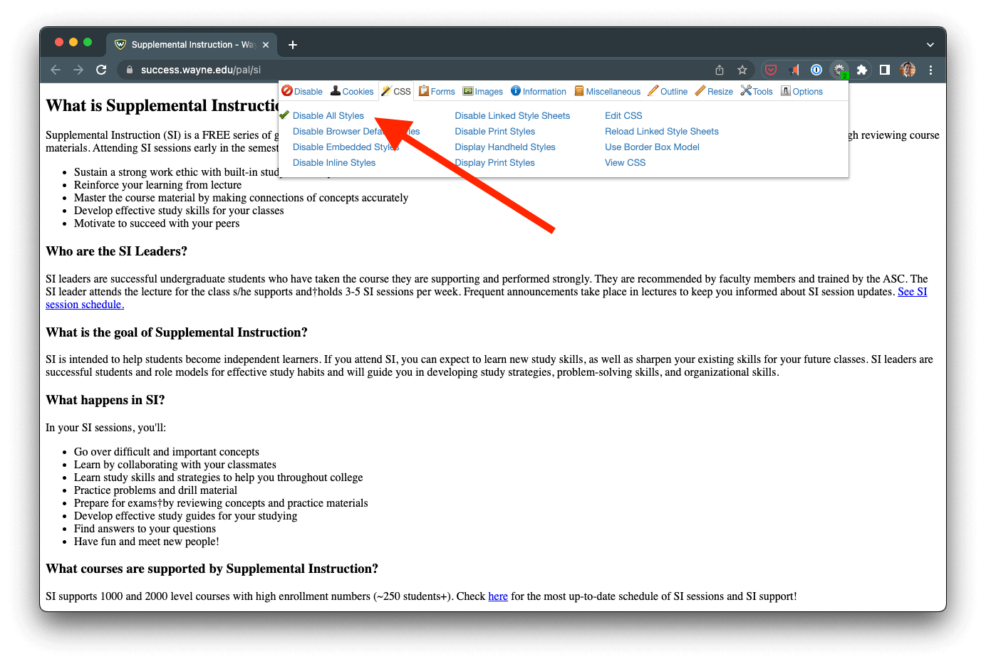 Screenshot of a web page with all style removed and images turned off to see the pure document structure based on the HTML elements used