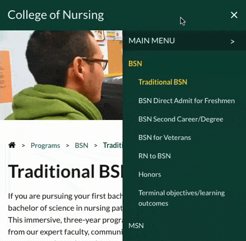 Animated gif of menu item clicks and click and moves to illustrate the link activation doesn't happen until click up