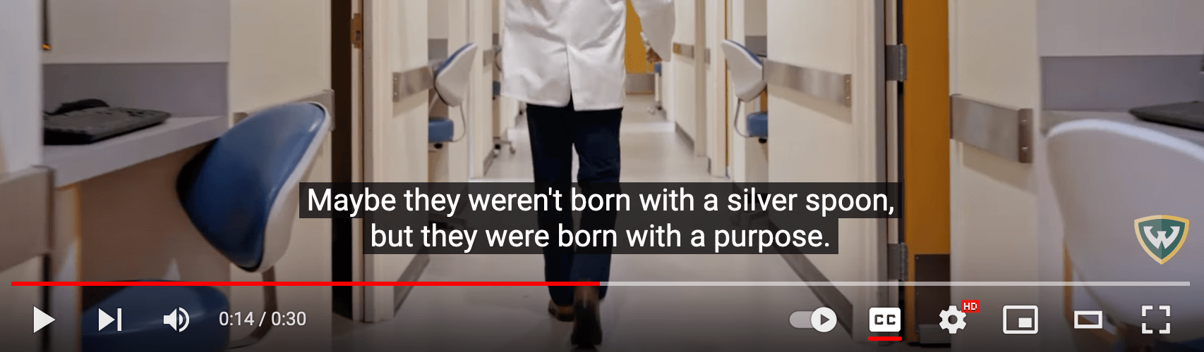 Screenshot of the YouTUbe video player with captoins turned on and visible overlayed on a video playing