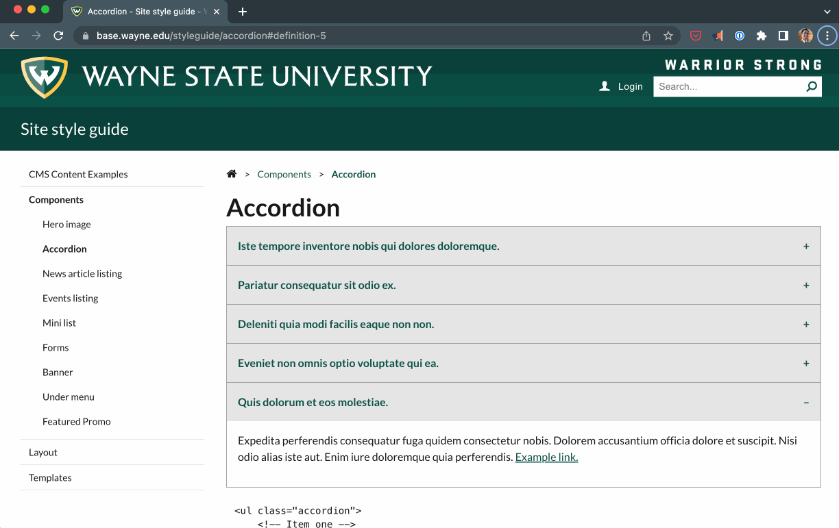 Animation of a website being zoomed in 400% and tabbing through the elements to ensure the menu and accordions work