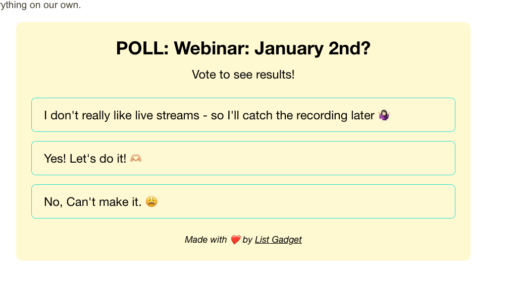 Polling about a webinar on Jan 2nd