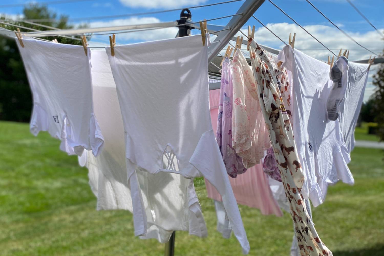 Laundry drying on a line outside
