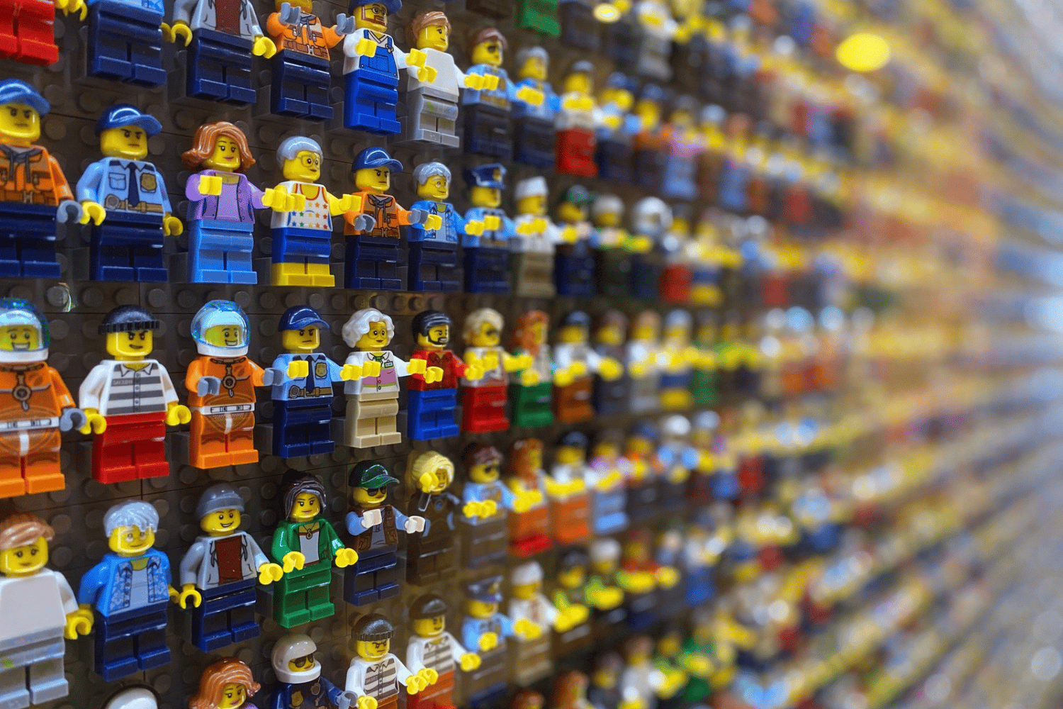 Wall covered with Lego mini figures
