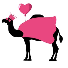 Camel logo with heart balloon