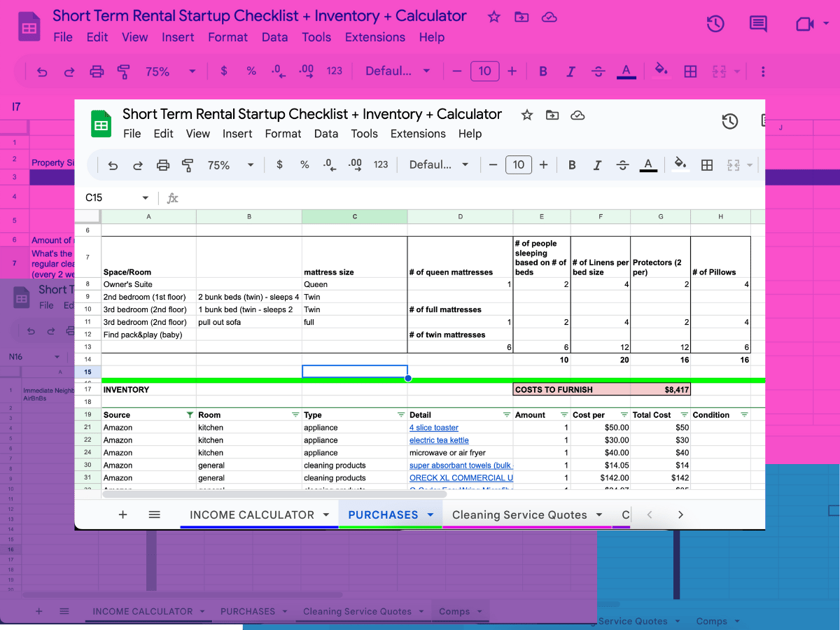 Short-term Rental Start-Up Spreadsheet