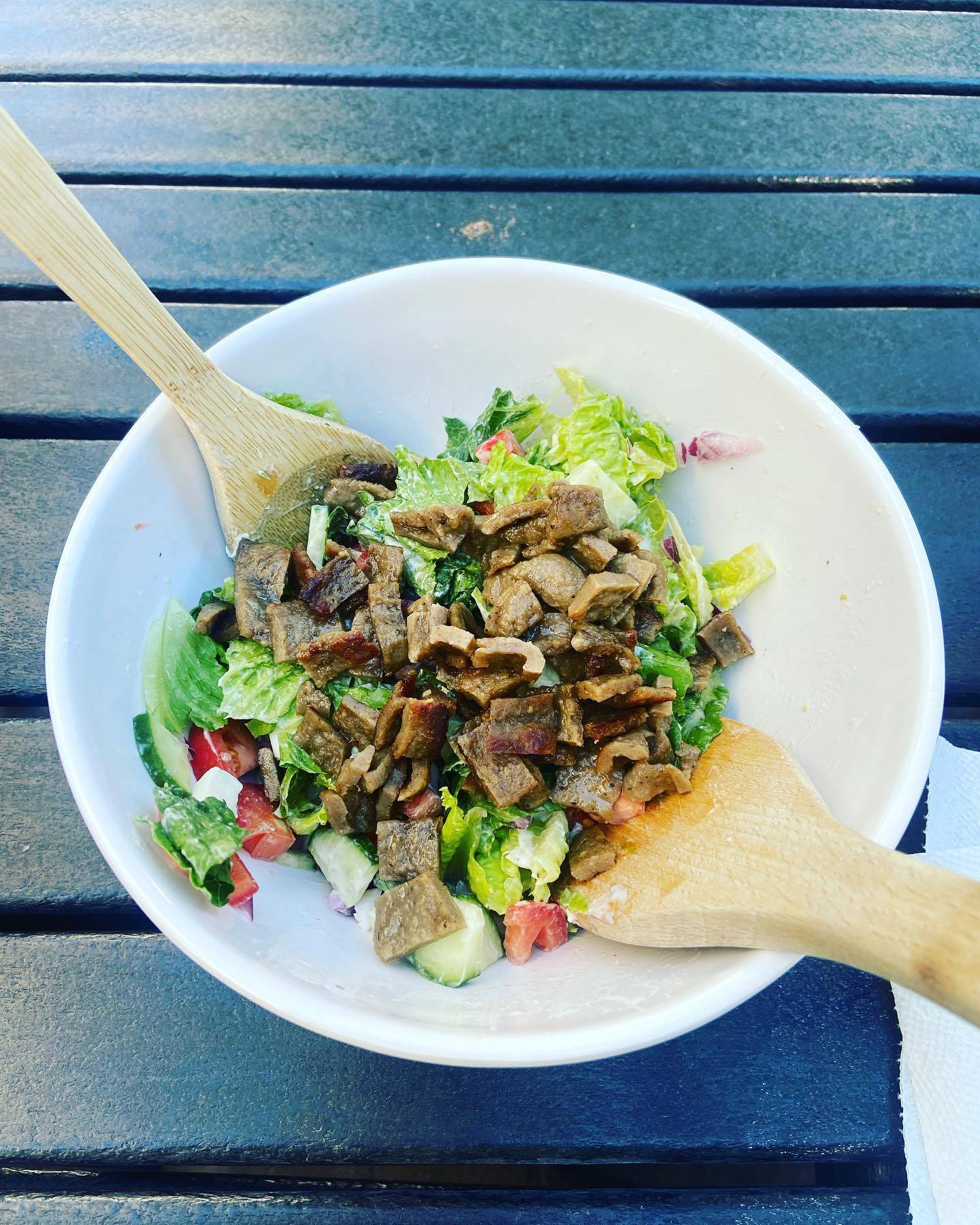 Sometimes love is a gyro salad on a friend’s back porch. 🥗 
-
-
Life has been really big lately. Feelings have been really loud. Gratitude has been easier to come by but harder to remember to feel in the quiet moments. 
-
-
When my soul feels empty, I run to the arms of my dear friends. Sometimes they fill my tummy while they fill my heart. 
-
-
#saladsister #bestbird