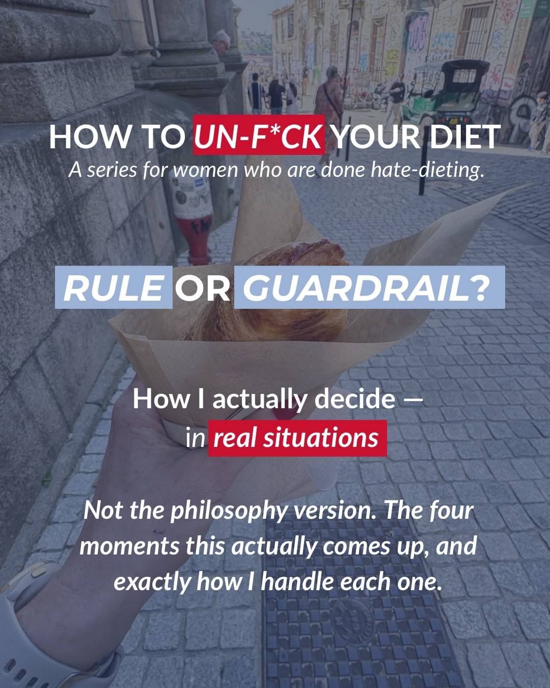 Rule or guardrail and how do you actually know which one you’re dealing with?

I built out the four situations that trip people up the most: the bad day at work, the birthday party, work travel, the vacation. Same question every time — is this real life happening, or is this a feeling asking to be let off the hook?

Save this carousel for the next time you’re not sure which one you’re standing in.

Comment “RULES” and I’ll send you the full framework, plus a blank decision tree you can fill in for your own life.

#jjyapchallenge #midlifenutrition #macrocoach #foodfreedom