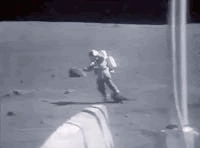 Spaceman on the moon hopping, skipping, and galloping 